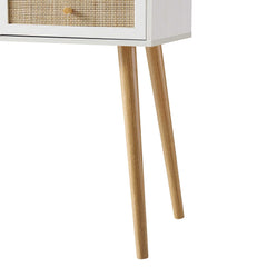 Nordic Woven Rattan Dressing Table with Mirror, White