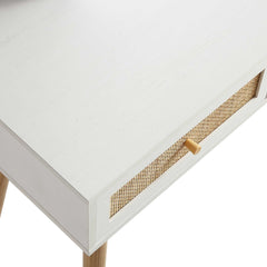 Nordic Woven Rattan Dressing Table with Mirror, White