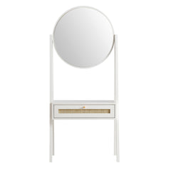 Nordic Woven Rattan Standing Dressing Table with Mirror, White