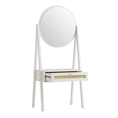 Nordic Woven Rattan Standing Dressing Table with Mirror, White