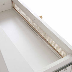 Nordic Woven Rattan Standing Dressing Table with Mirror, White