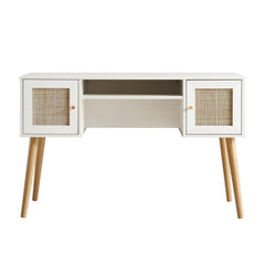Nordic Woven Rattan 2-Door Desk, White