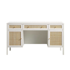 Nordic Woven Rattan 3-Drawer Desk, White