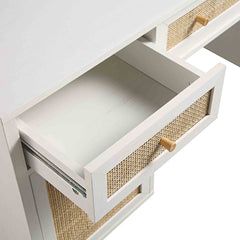 Nordic Woven Rattan 3-Drawer Desk, White