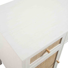 Nordic Woven Rattan 3-Drawer Desk, White