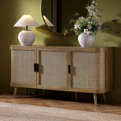 Regal Curved Rattan Large 3-Door Sideboard, Natural