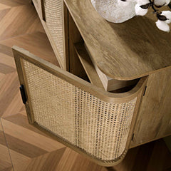 Regal Curved Rattan Large 3-Door Sideboard, Natural