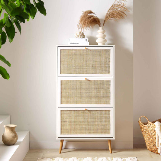 Nordic Rattan 3 Tier Shoe Storage Cabinet, White