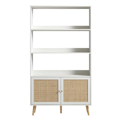 Nordic Woven Rattan Bookcase with Doors, White