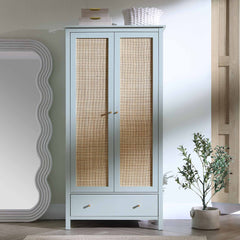 Nordic Rattan Double Wardrobe with 1 Drawer, White