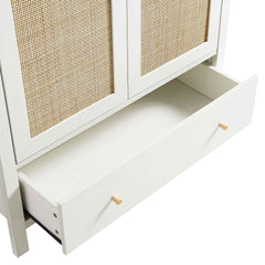 Nordic Rattan Double Wardrobe with 1 Drawer, White