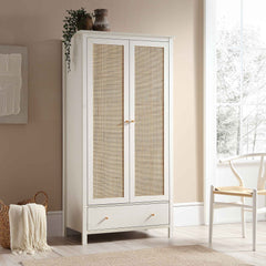 Nordic Rattan Double Wardrobe with 1 Drawer, White
