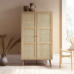 Nordic Woven Rattan Compact Double Wardrobe, White