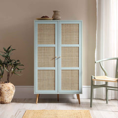 Nordic Woven Rattan Compact Double Wardrobe, White