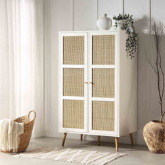 Nordic Woven Rattan Compact Double Wardrobe, White