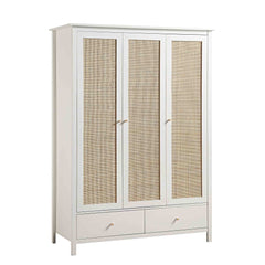 Nordic Rattan Triple Wardrobe with 2 Drawers, White