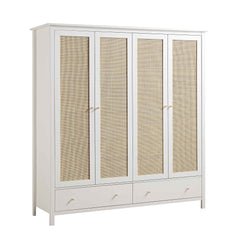 Nordic Rattan 4-Door Wardrobe with 2 Drawers, White