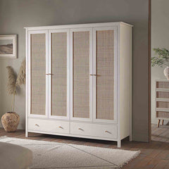 Nordic Rattan 4-Door Wardrobe with 2 Drawers, White