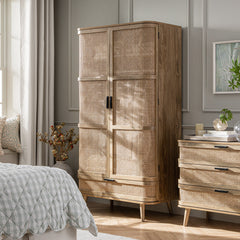 Regal Curved Rattan Double Wardrobe, Natural