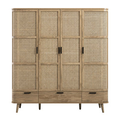 Regal Curved Rattan 4-Door Wardrobe, Natural