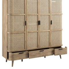 Regal Curved Rattan 4-Door Wardrobe, Natural