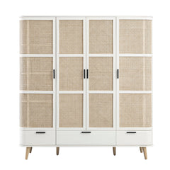 Regal Curved Rattan 4-Door Wardrobe, Natural