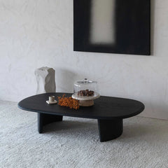 Tatvaacasa Black Wooden Oval Coffee Table