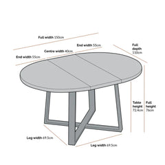 Round Dining Table with Metal Legs, Black