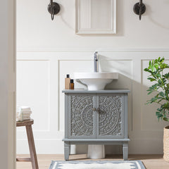 Signature Whitewashed Carved Bathroom Undersink Unit