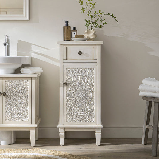 Signature Whitewashed Carved Bathroom Cupboard