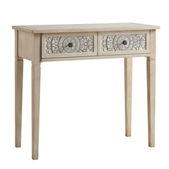 Signature Whitewashed Carved Console/ Dressing Table