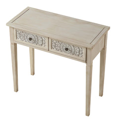 Signature Whitewashed Carved Console/ Dressing Table