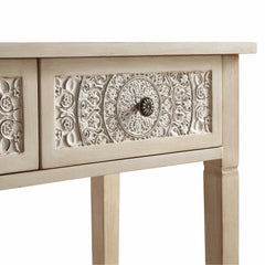 Signature Whitewashed Carved Console/ Dressing Table