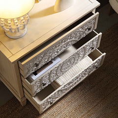 Signature Whitewashed Carved 3 Drawer Chest