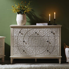 Signature Whitewashed Carved 3 over 4 Drawer Chest