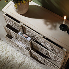 Signature Whitewashed Carved 3 over 4 Drawer Chest