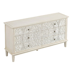 Signature Whitewashed Carved Wide 6 Drawer Chest