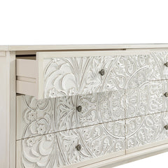 Signature Whitewashed Carved Wide 6 Drawer Chest
