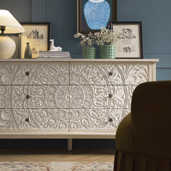 Signature Whitewashed Carved Wide 6 Drawer Chest