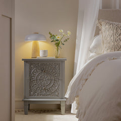Signature Whitewashed Carved 2 Drawer Bedside Table