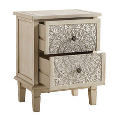 Signature Whitewashed Carved 2 Drawer Bedside Table