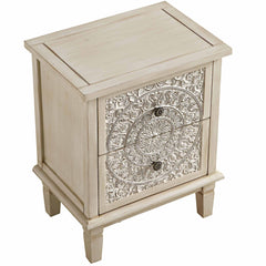 Signature Whitewashed Carved 2 Drawer Bedside Table