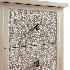 Signature Whitewashed Carved 2 Drawer Bedside Table