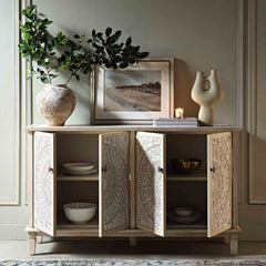 Signature Whitewashed Carved Large Sideboard