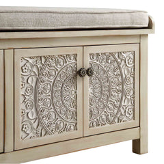 Signature Whitewashed Carved Storage Bench