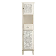 Signature Whitewashed Carved Bathroom Tallboy Cabinet