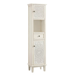 Signature Whitewashed Carved Bathroom Tallboy Cabinet
