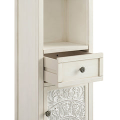 Signature Whitewashed Carved Bathroom Tallboy Cabinet