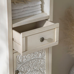 Signature Whitewashed Carved Bathroom Tallboy Cabinet