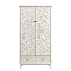 Signature Whitewashed Carved Double Wardrobe
